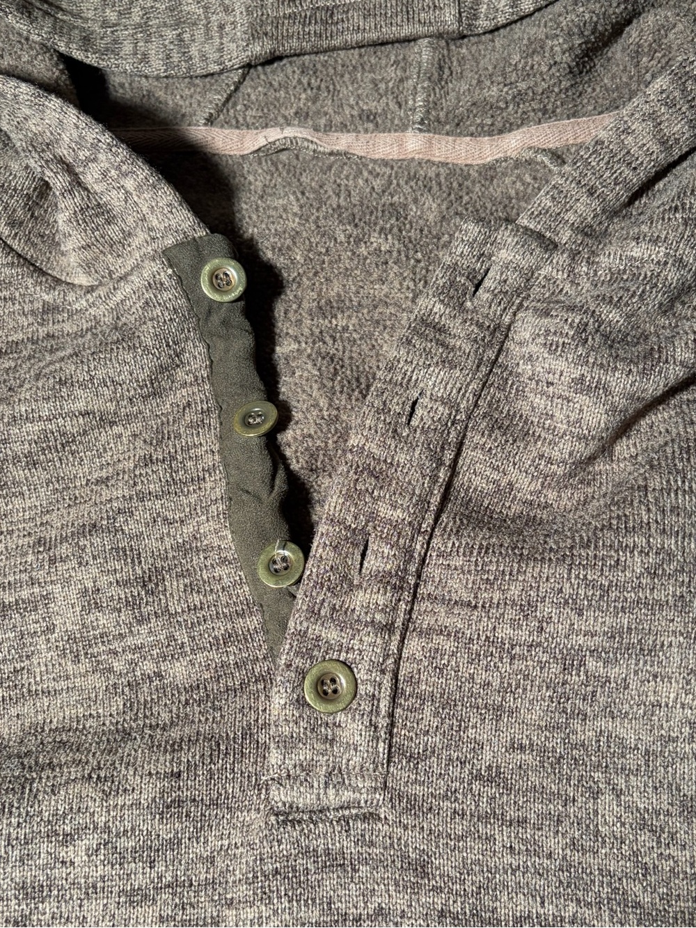 Rogers Classic Sweater Fleece Hoodie Brown Henley Pullover Kangaroo Pocket - Picture 4 of 6